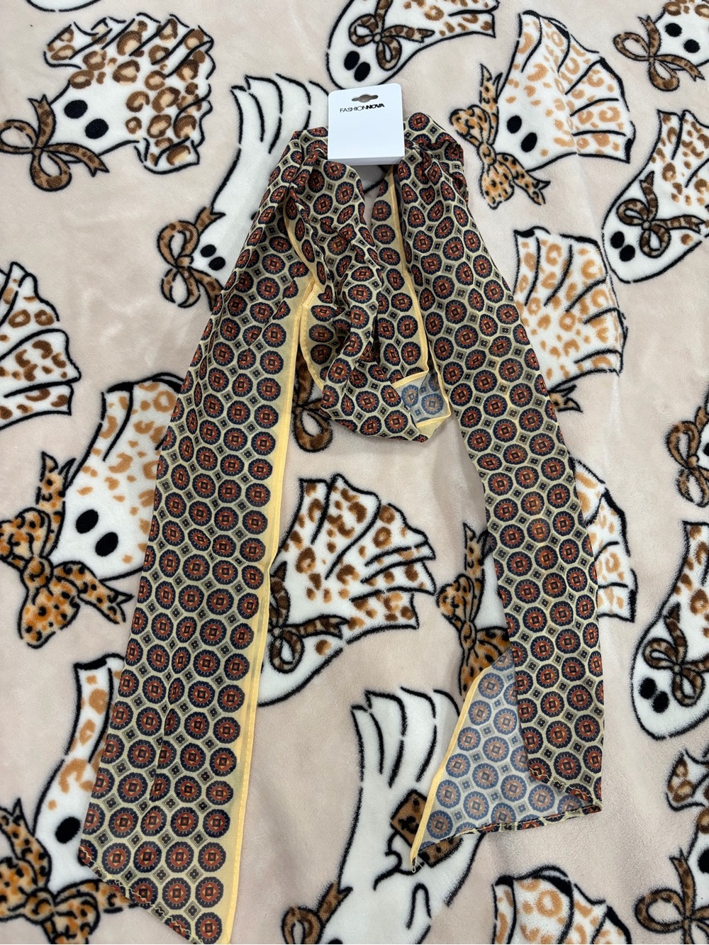 Fashion Nova Olive, Gold, Black Geometric Twilly Scarf